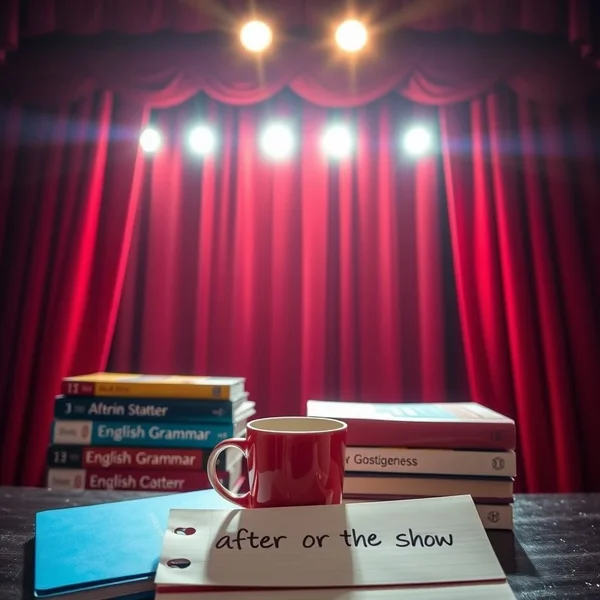 A theater curtain closing with the text "after the show"