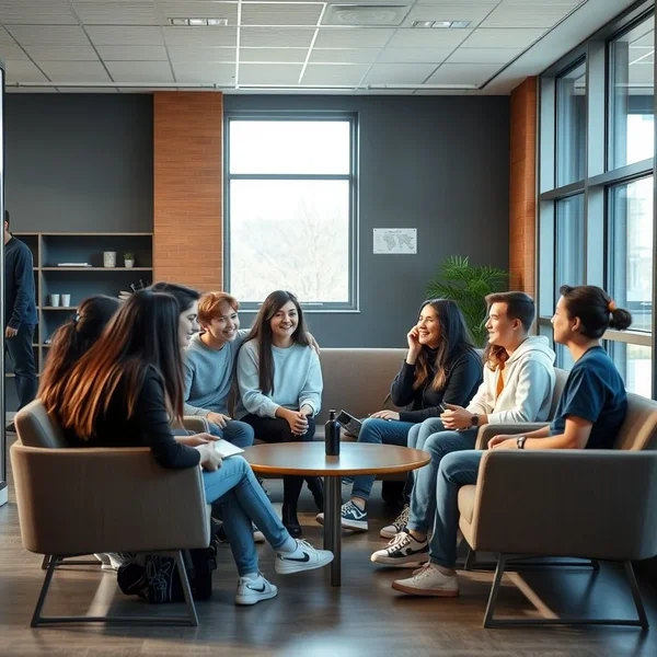 Students talking and relaxing at break time