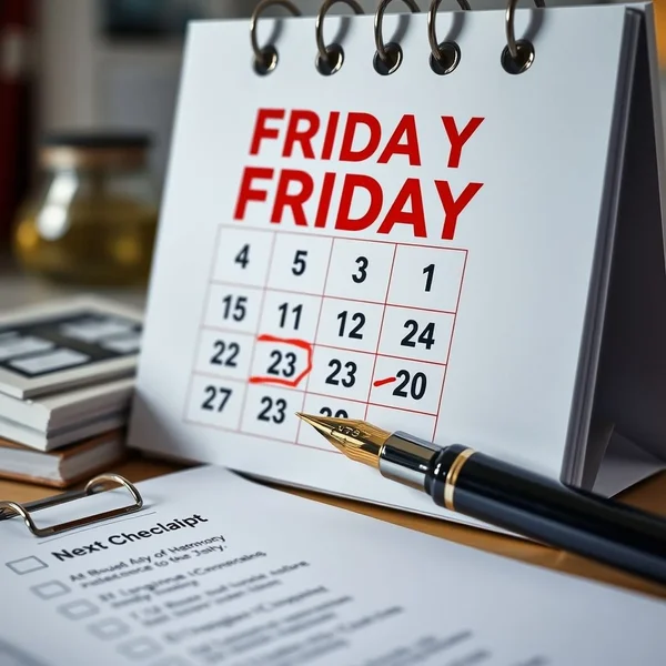 Un calendario que muestra una fecha límite para by next Friday