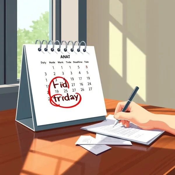 Um calendário mostrando um prazo para by next Friday