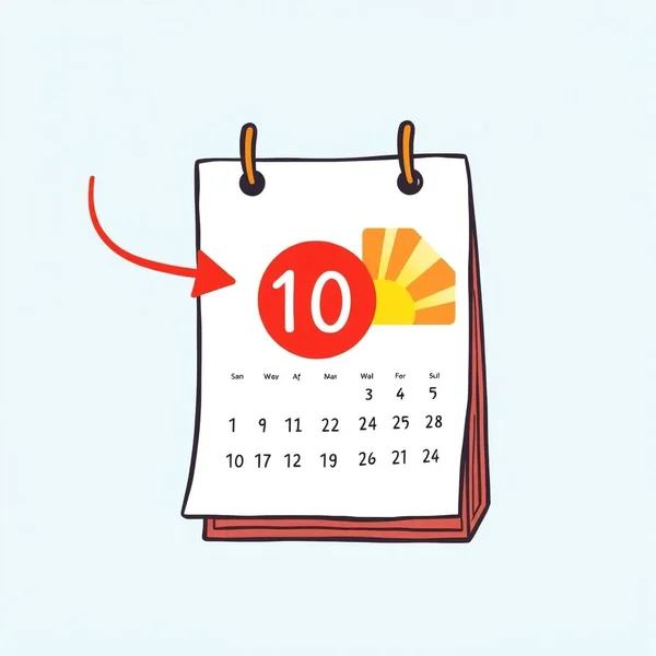 Un calendario mostrando una fecha circulada con una flecha apuntando a la mañana, ilustrando el plazo de "by tomorrow morning"