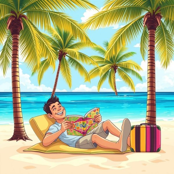 Imagem de um homem de férias, ilustrando a expressão "during his vacation"