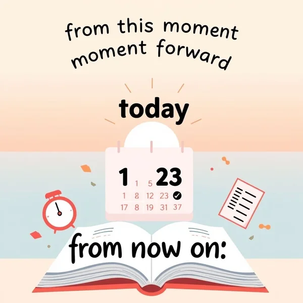 Um calendário com uma linha desenhada do hoje para o futuro, ilustrando o significado de from now on