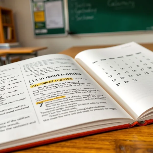 Um calendário com os últimos meses destacados para explicar o significado de "in recent months"