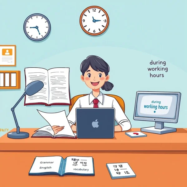 Using the phrase “during working hours” in English sentences
