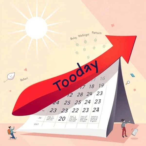 Ein Kalender, auf dem eine Linie von heute in die Zukunft gezogen ist und die Bedeutung von from now on illustriert