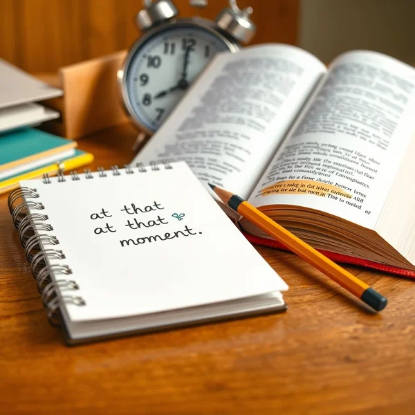 A clock showing a specific time to represent using 'at that moment'