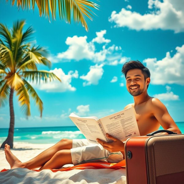 Image of a man on vacation, illustrating the phrase "during his vacation"