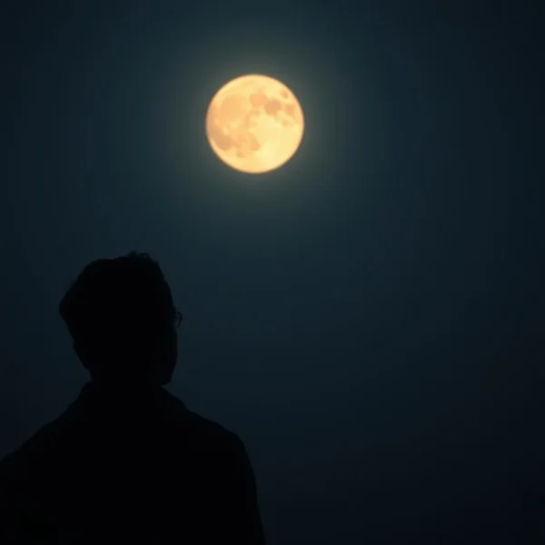 Một người đang nhìn lên mặt trăng, hồi tưởng lại những gì đã xảy ra since that night.