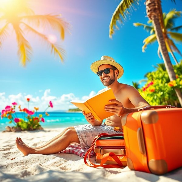 Image d’un homme en vacances, illustrant l’expression "during his vacation"