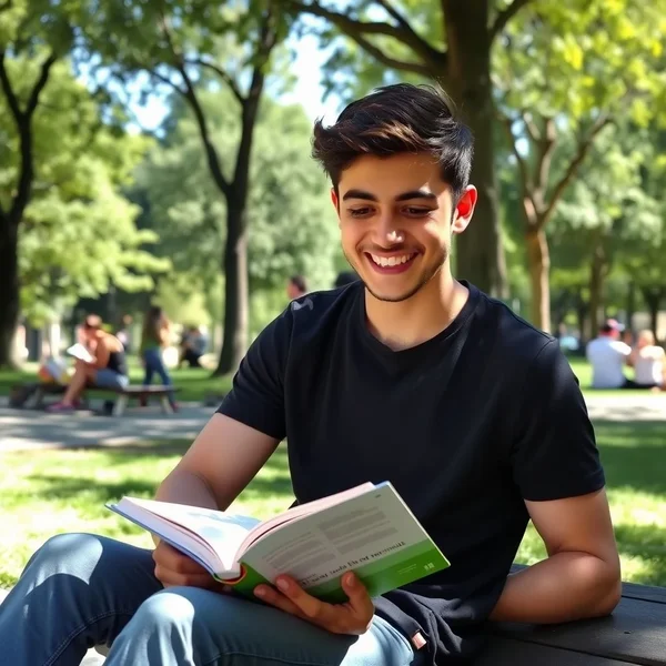 A person reading a book in a park during the weekend