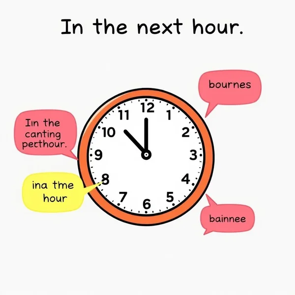 A clock face showing the passage of one hour to represent 'in the next hour'