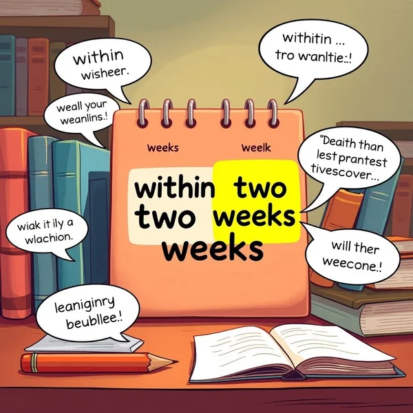 Un calendrier avec une période de deux semaines mise en évidence pour montrer la signification de within two weeks