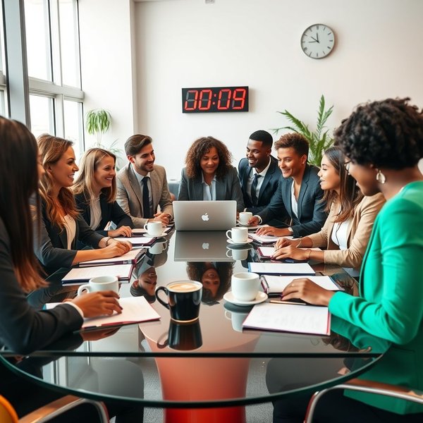 Zakelijke professionals praten op kantoor nadat de vergadering is afgelopen.