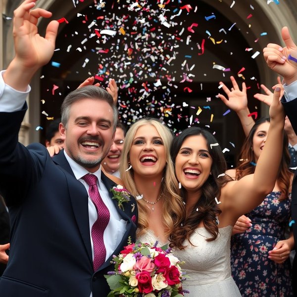 People celebrating with confetti after the ceremony