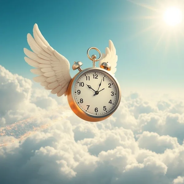 A fast clock showing the meaning of the adverbial phrase in no time