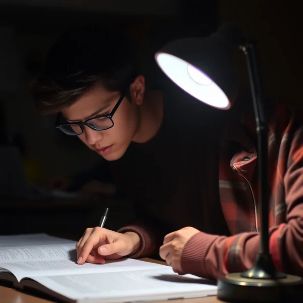 A person working on a laptop with a clock behind them, showing they are working until the last moment