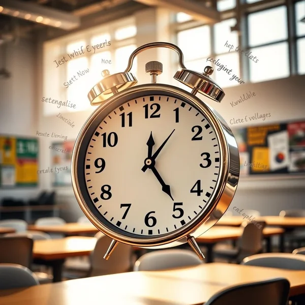 Een klok met wijzers die snel bewegen om de betekenis van "in just a moment" te tonen