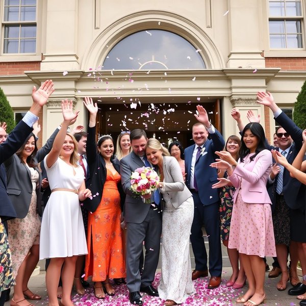 Mensen vieren met confetti after the ceremony