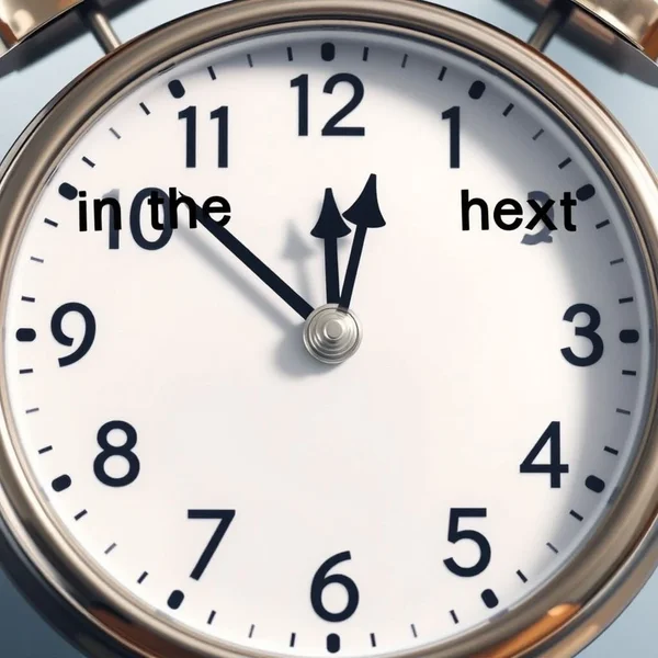 A clock face showing the passage of one hour to represent 'in the next hour'
