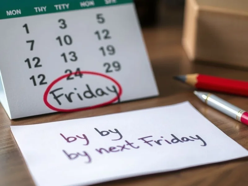 Ein Kalender, der eine Frist für by next Friday zeigt