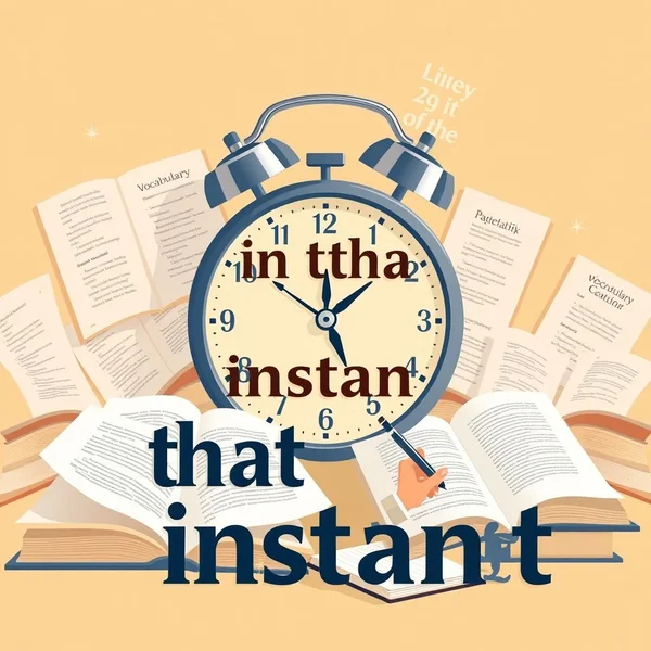 Jam yang menunjukkan waktu tertentu untuk menggambarkan penggunaan 'at that moment'