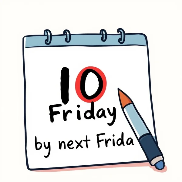Sebuah kalender yang menunjukkan tenggat waktu untuk by next Friday