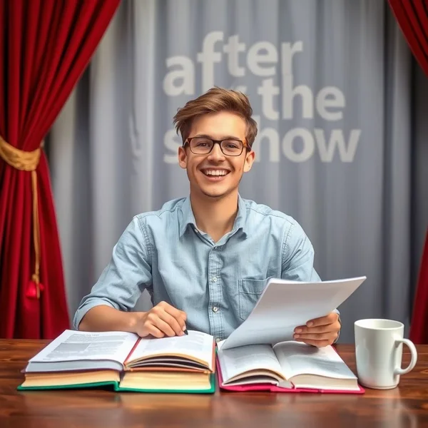 A theater curtain closing with the text "after the show"