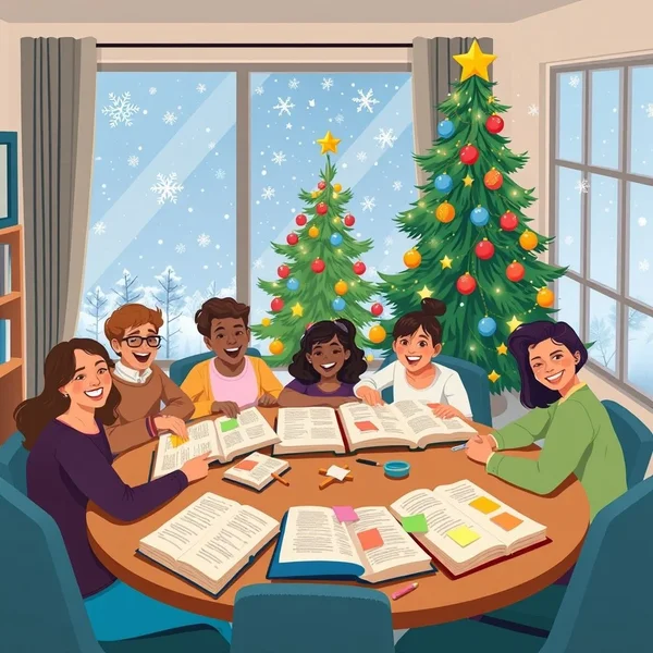 A family decorating a tree at Christmas