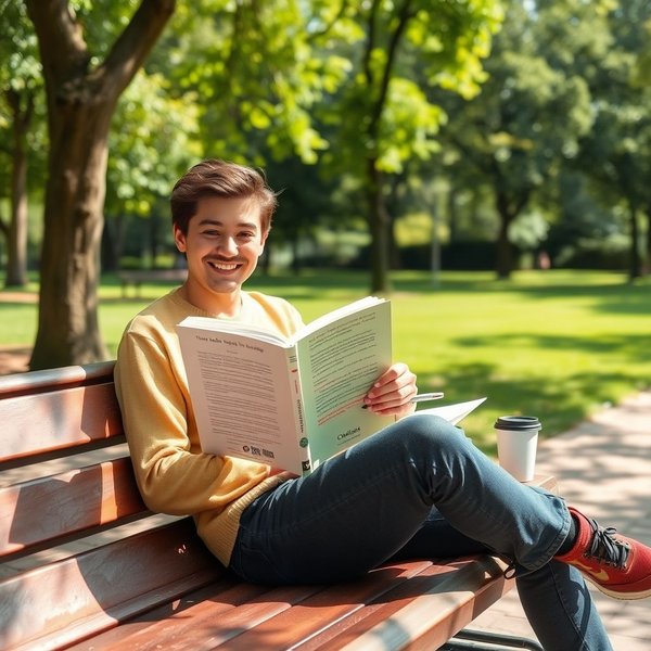 A person reading a book in a park during the weekend