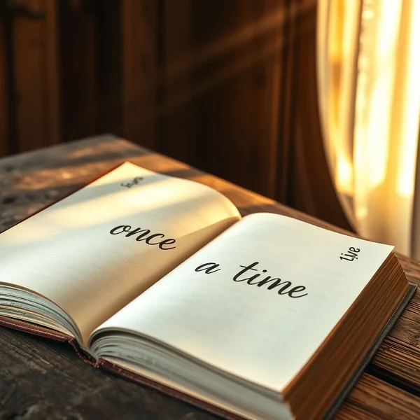 A storybook with the phrase once upon a time written on the page