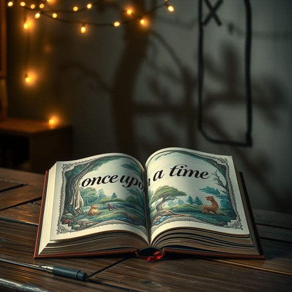 Книга сказок с фразой once upon a time, написанной на странице