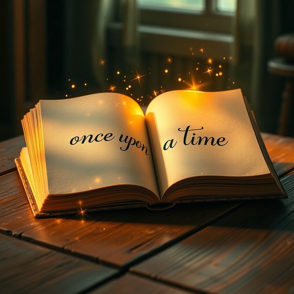 A storybook with the phrase once upon a time written on the page