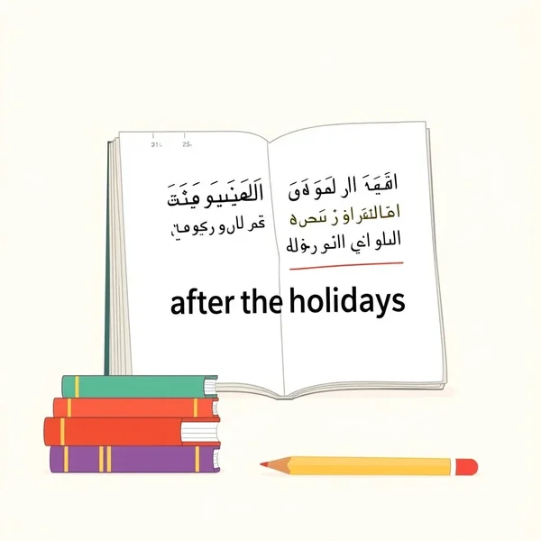 تقويم مع أيام بعد الإجازة محددة، يوضح العبارة "after the holidays"