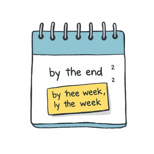 رسم توضيحي لتقويم يظهر موعدًا نهائيًا عند 'by the end of the week'