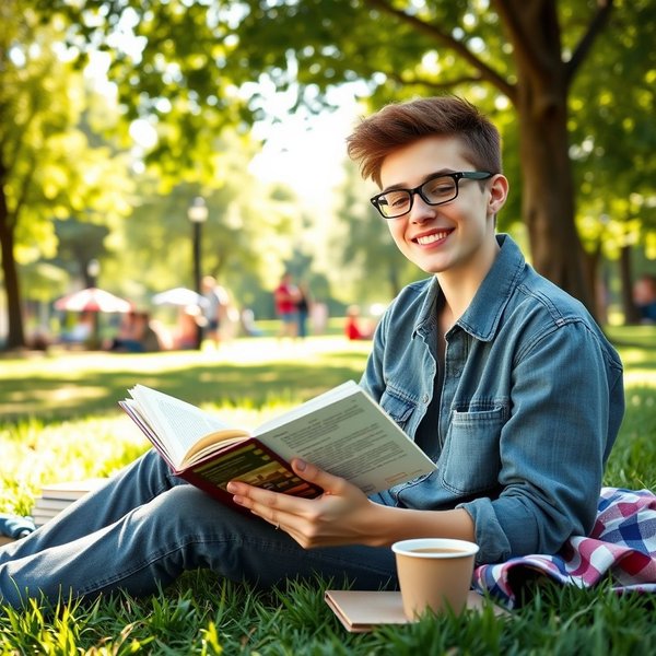 A person reading a book in a park during the weekend
