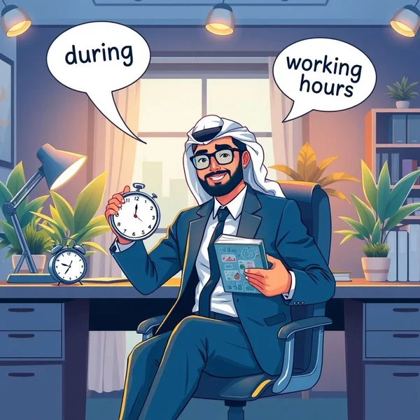 استخدام عبارة “during working hours” في الجمل الإنجليزية