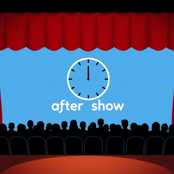 A theater curtain closing with the text "after the show"