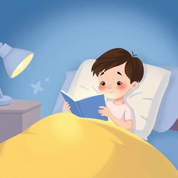 一个孩子在床上 at bedtime 读书