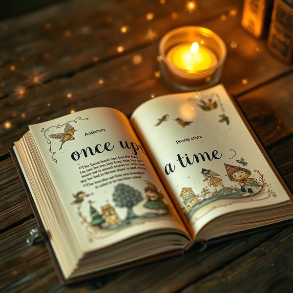 A storybook with the phrase once upon a time written on the page