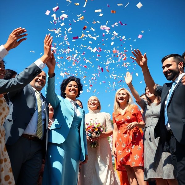 People celebrating with confetti after the ceremony