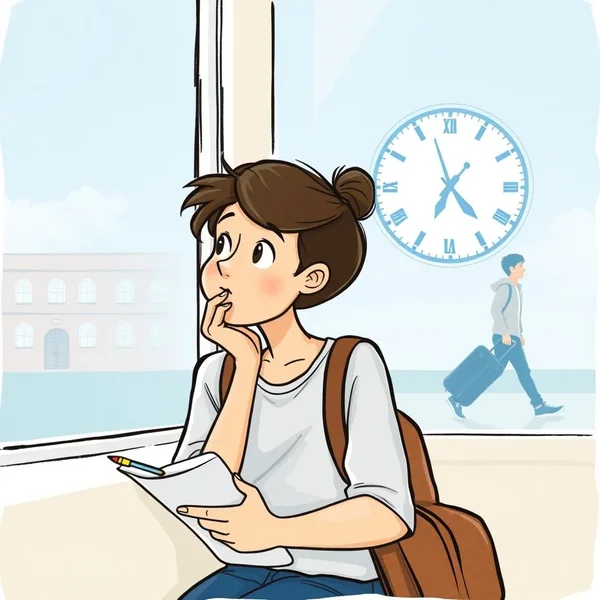 Imagen de una persona saliendo con un reloj, que enfatiza "before he left"