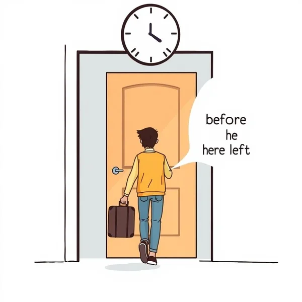 Image of a person leaving with a clock, emphasizing "before he left"