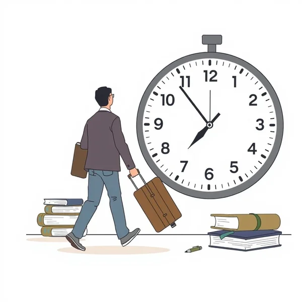 Image of a person leaving with a clock, emphasizing "before he left"