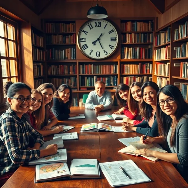 Students studying at a library before next class