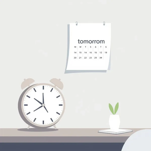 Een afbeelding van een klok en een kalender die de uitdrukking by this time tomorrow verbeelden