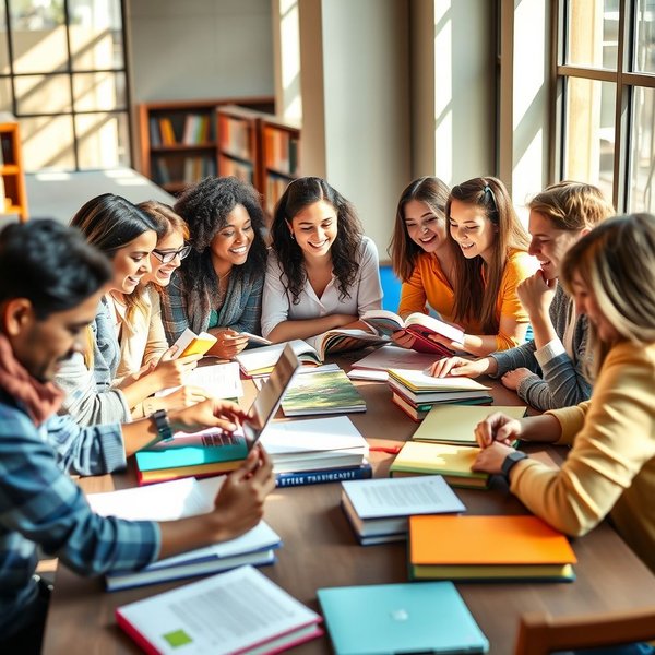 Students studying at a library before next class