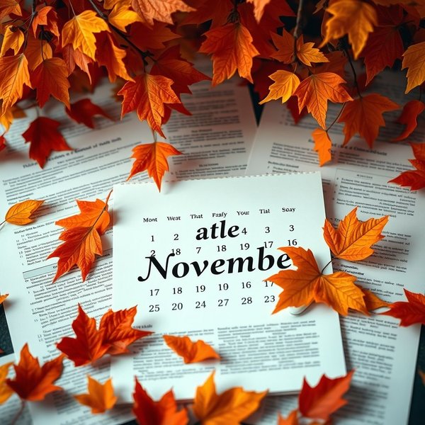 Um calendário mostrando o final de novembro, ilustrando a frase "in late November"