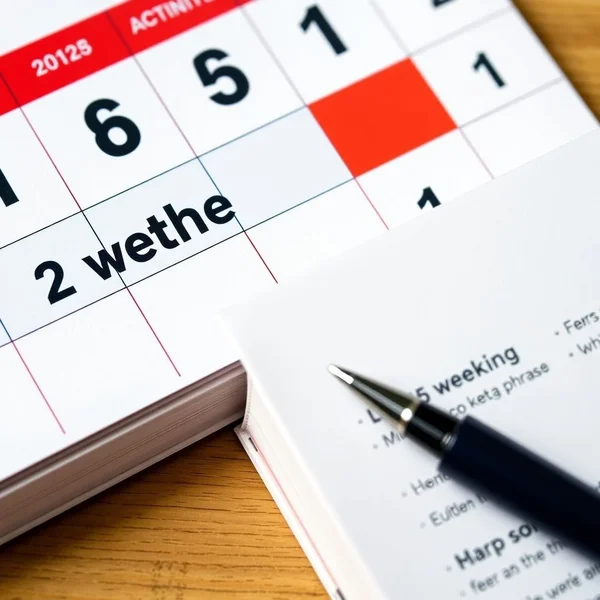 Afbeelding van een kalender die een specifieke week markeert om 'during that week' uit te leggen