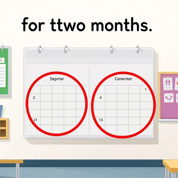 Een kalender met twee omcirkelde maanden, ter illustratie van de uitdrukking 'for two months'.